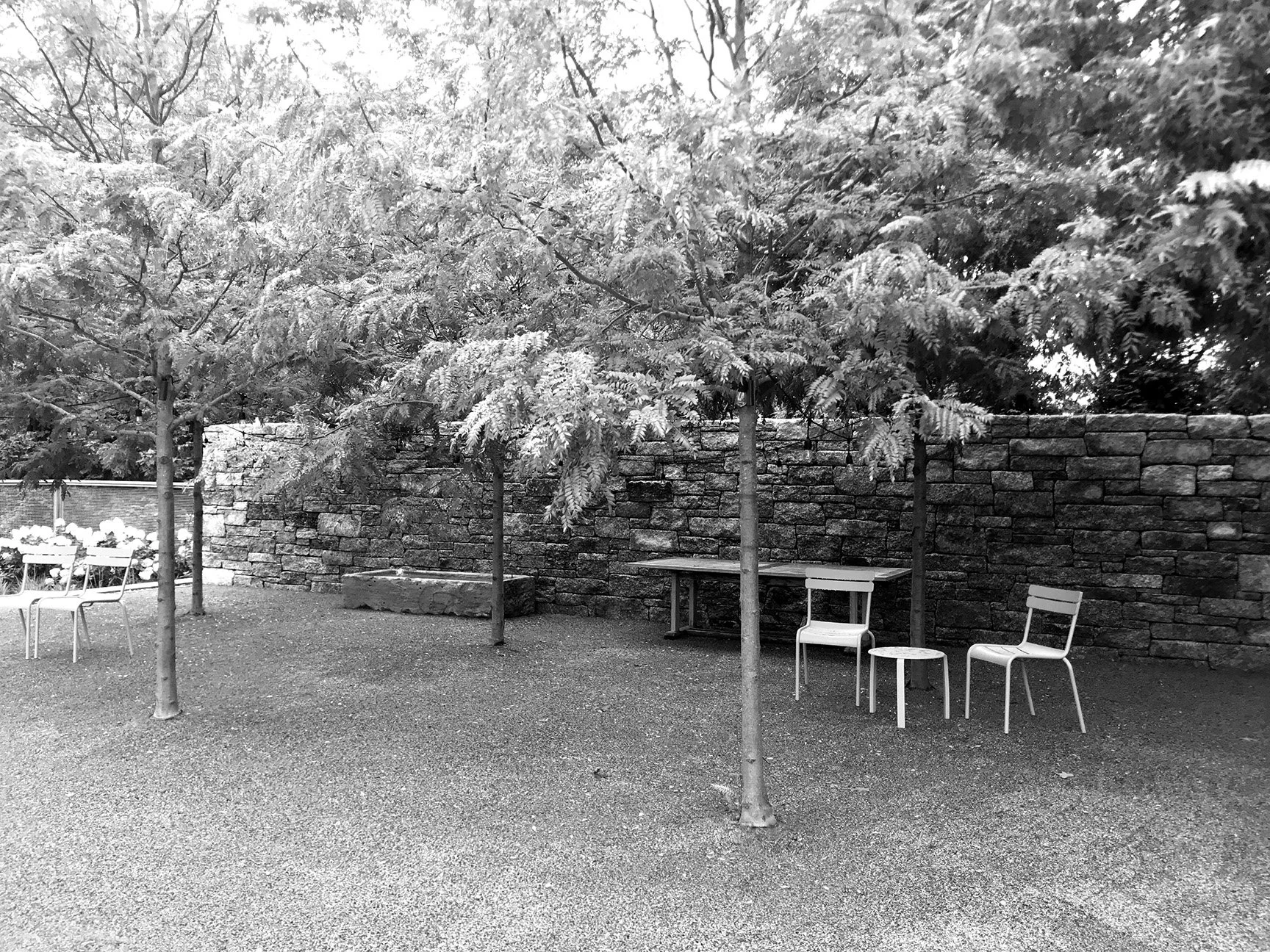 Outdoor seating area at family compound, coastal Massachusetts.