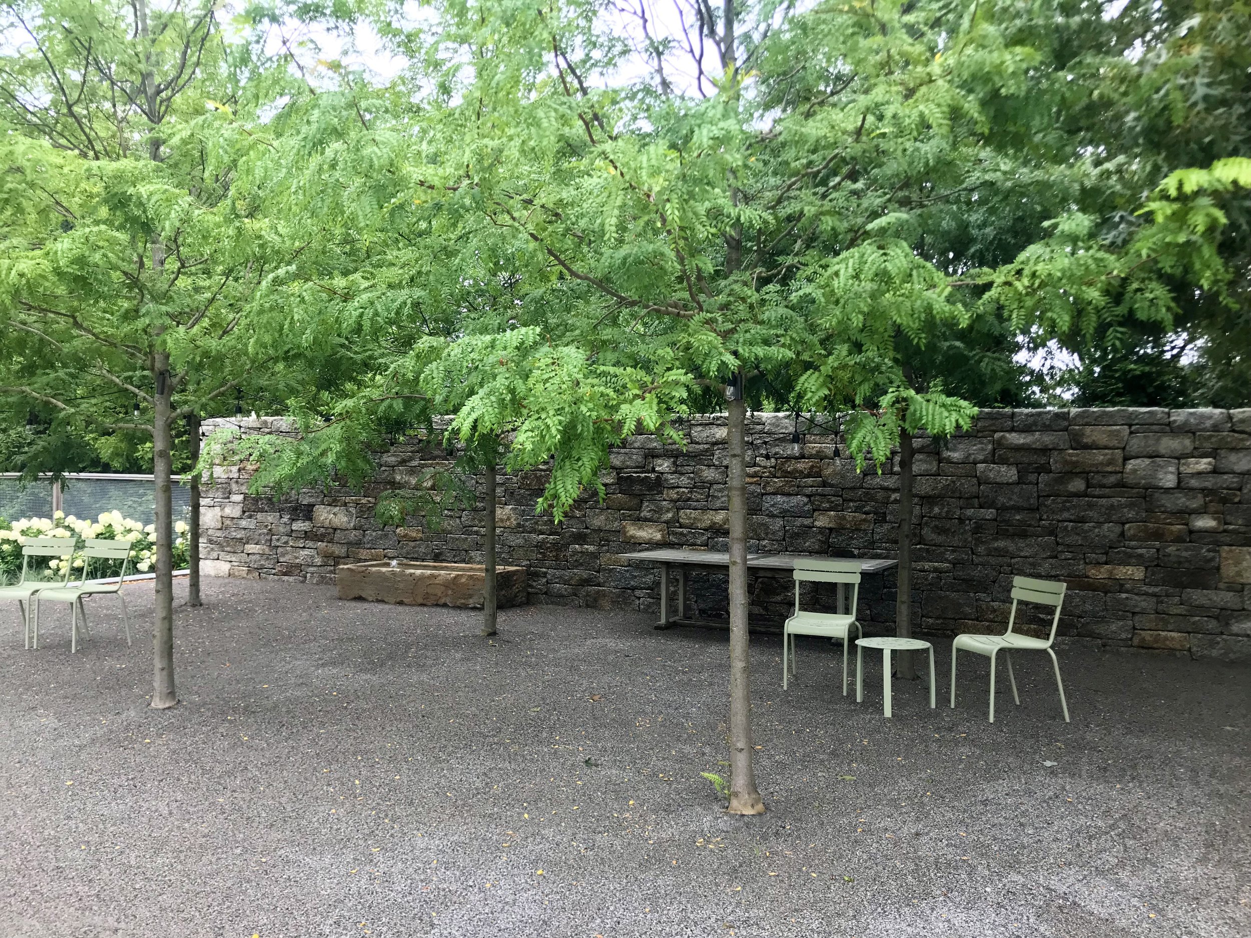 Outdoor seating area at family compound, coastal Massachusetts.