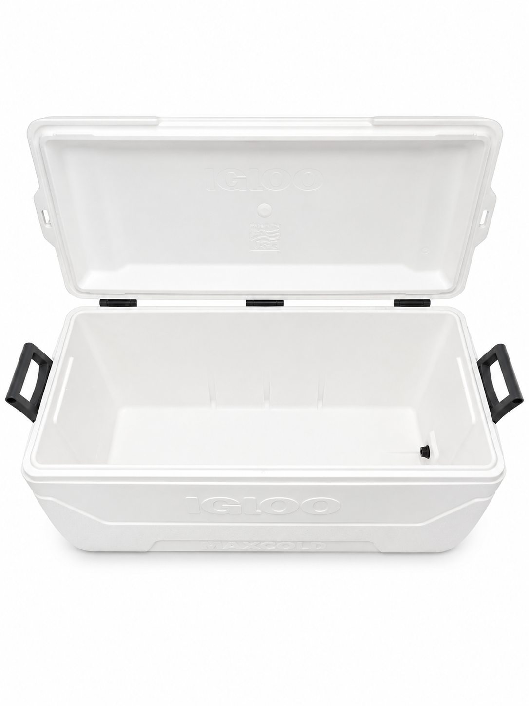 White Igloo cooler with open lid.png