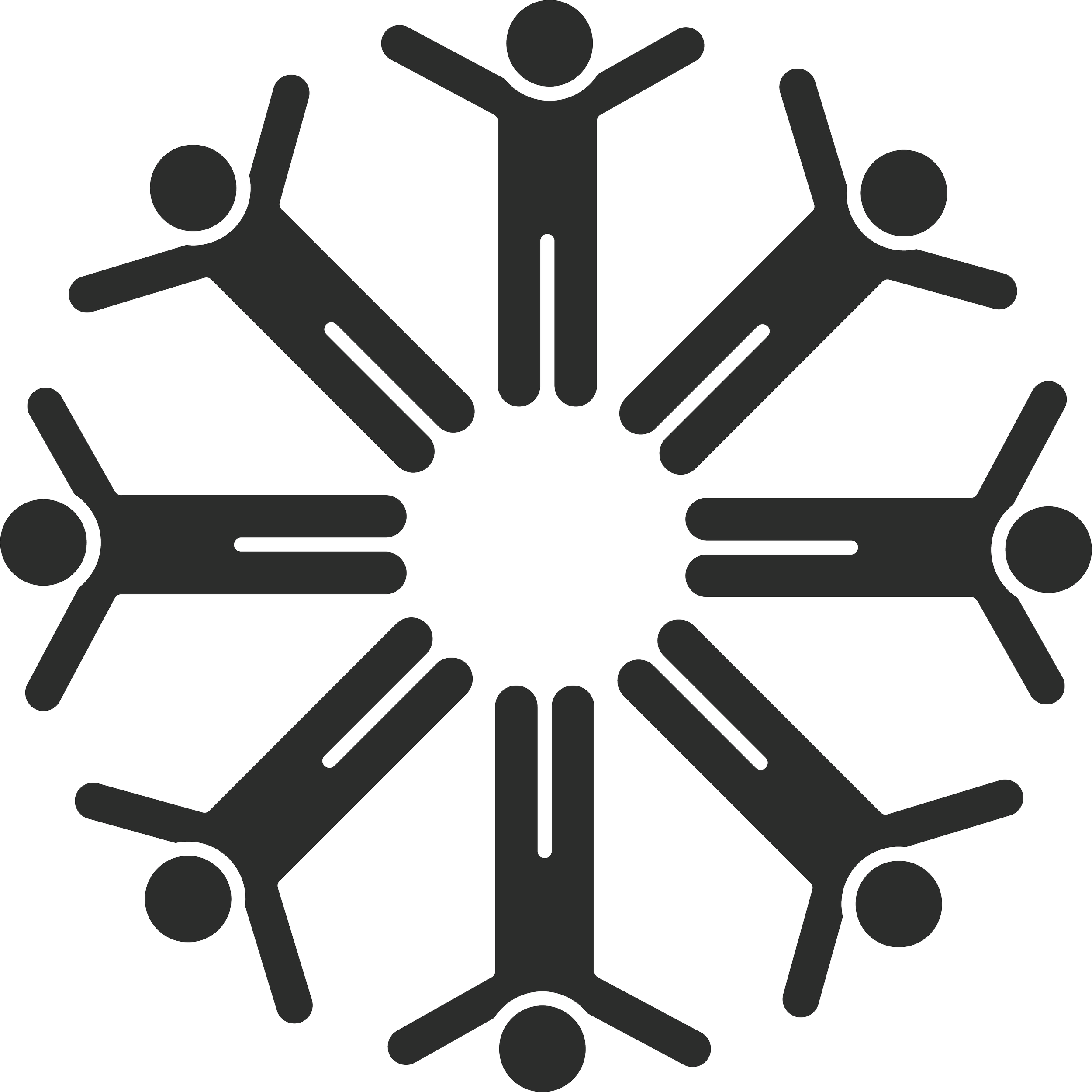 Graphic of six stylized human figures holding hands in a circle.