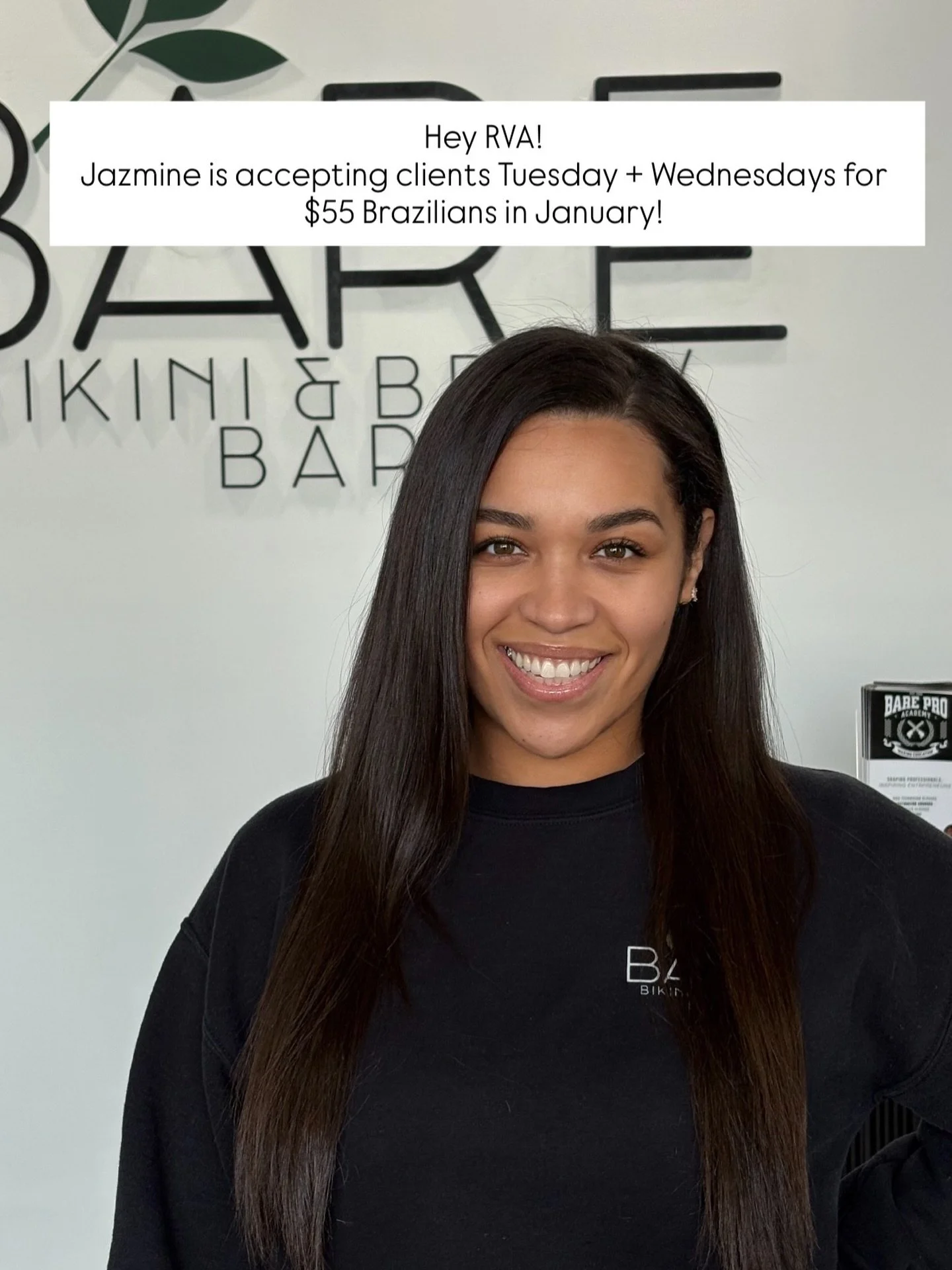 Hey RVA! @jaz.barebikinibrow is accepting new and current clients Tuesdays and Wednesdays 🌱  take advantage of $55 Brazilians with her! Book online now ! 

#rvawaxing #rva #rvabrazilianwax #carytown #carytownrva