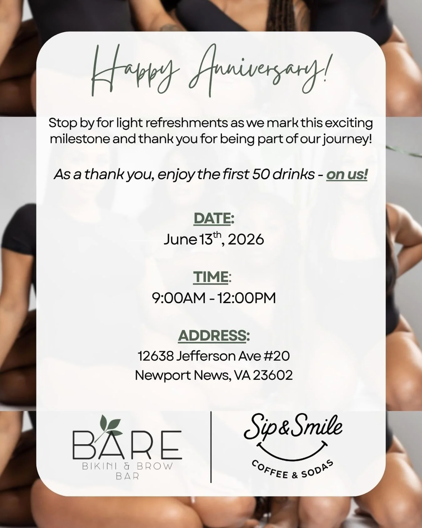 🌱 5 YEARS 🌱 

Join us in celebrating our 5 YEAR ANNIVERSARY 🤍 enjoy some yummy treats and delicious drinks by Sip and Smile Coffee &amp; Soda truck! ☕️

As a special thank you, the first 50 people can enjoy a drink on us! You won&rsquo;t want to m
