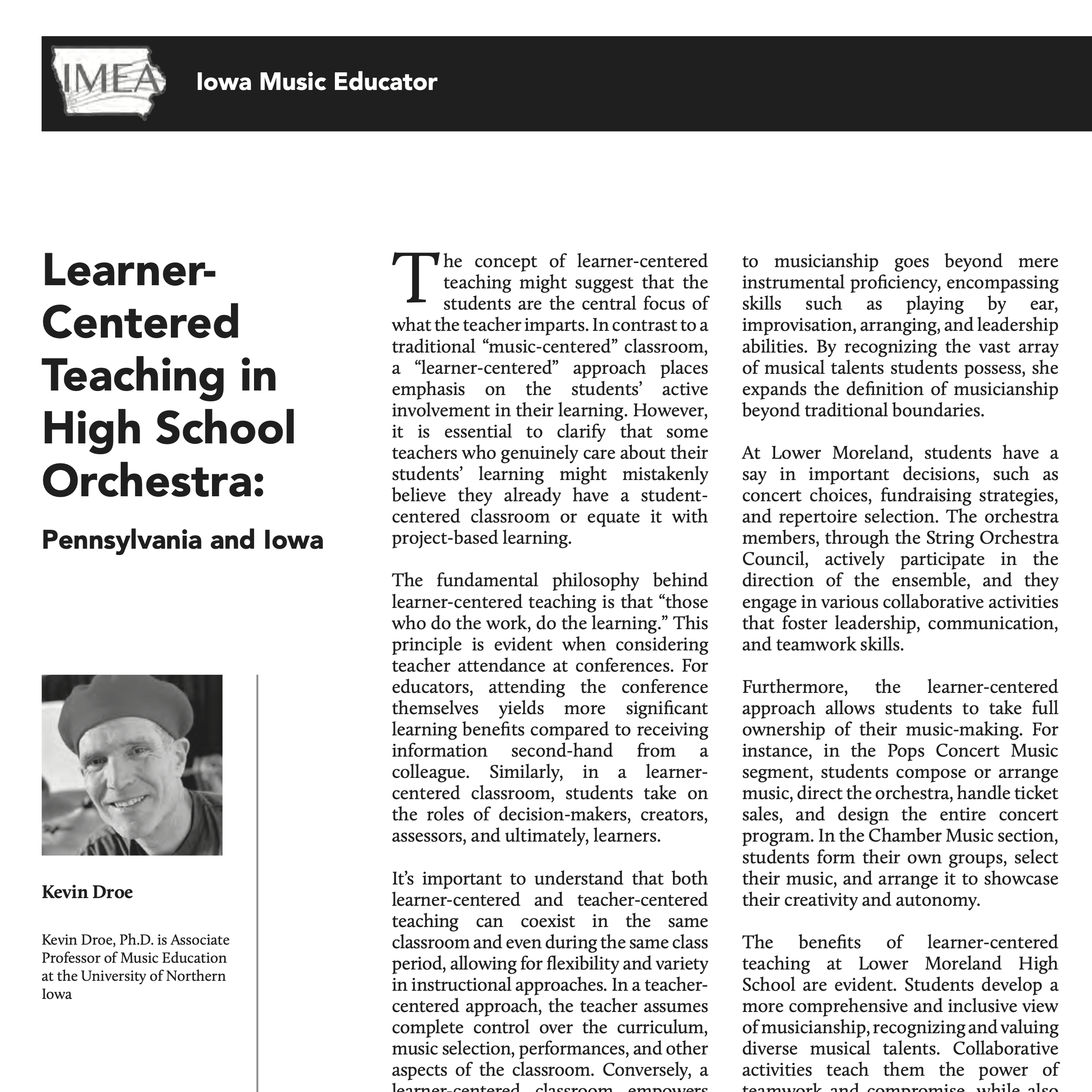 Learner-Centered Teaching in High School Orchestra: Pennsylvania and Iowa