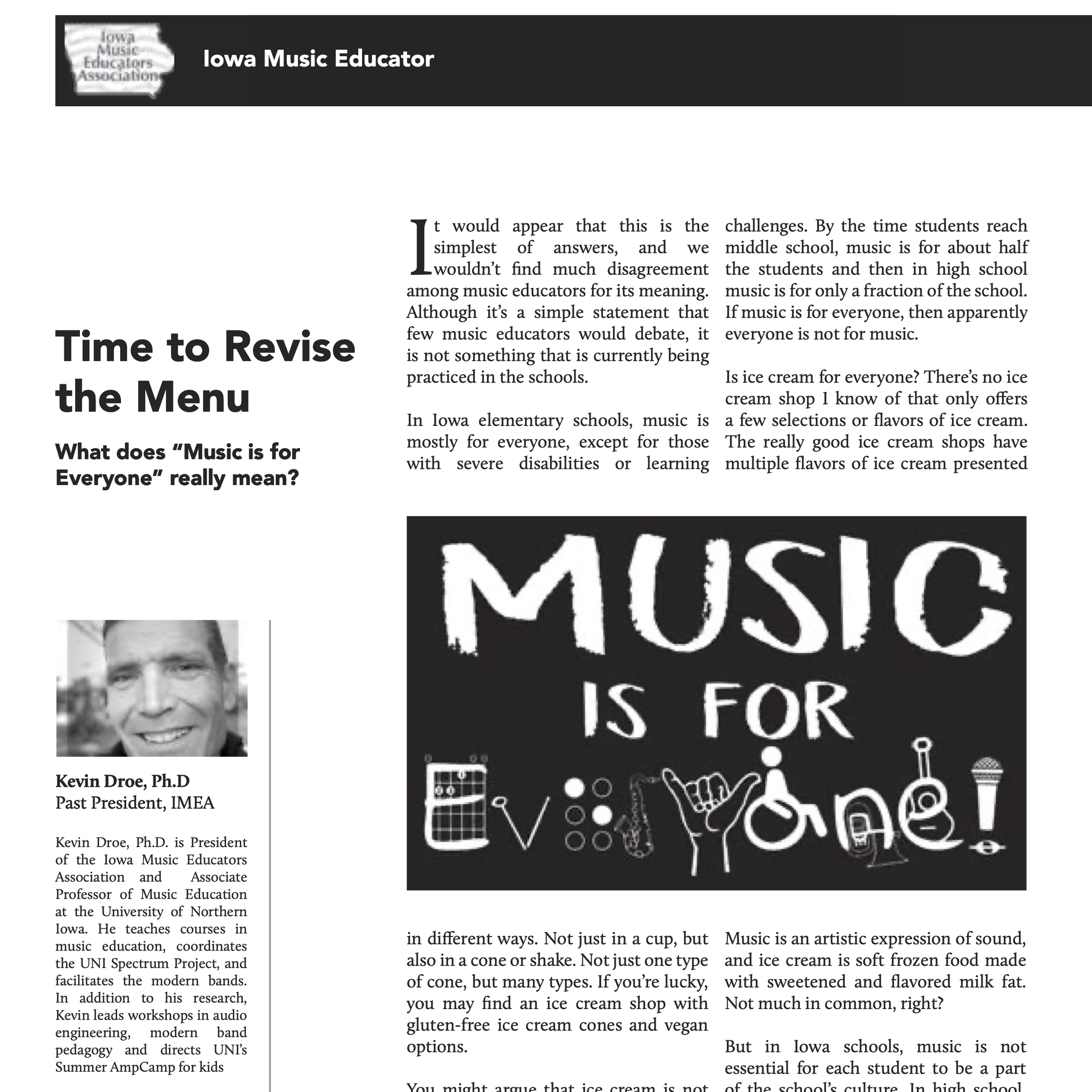Time to Revise the Menu. What does “Music is for Everyone” really mean?