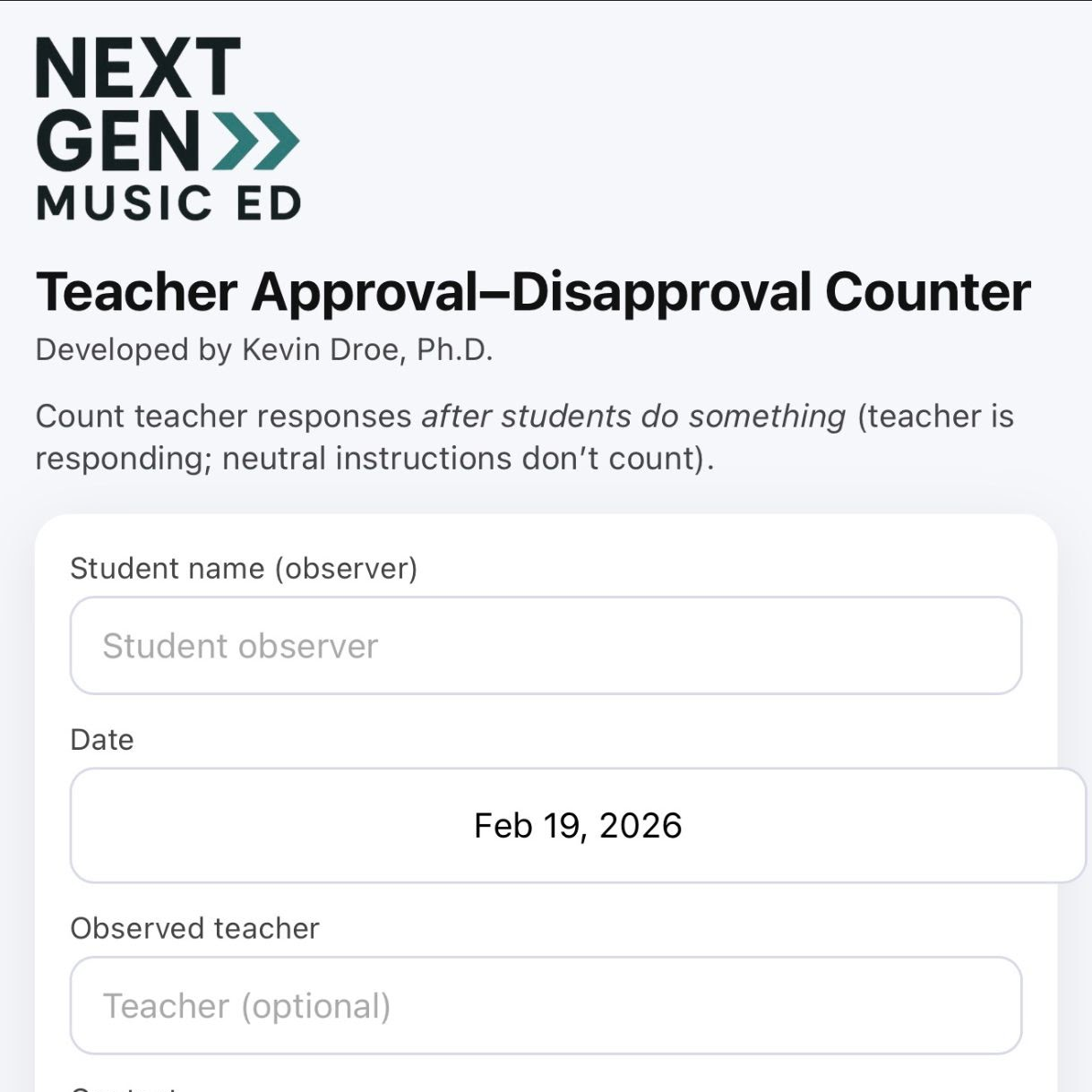 Teacher Approval/Disapproval Counter