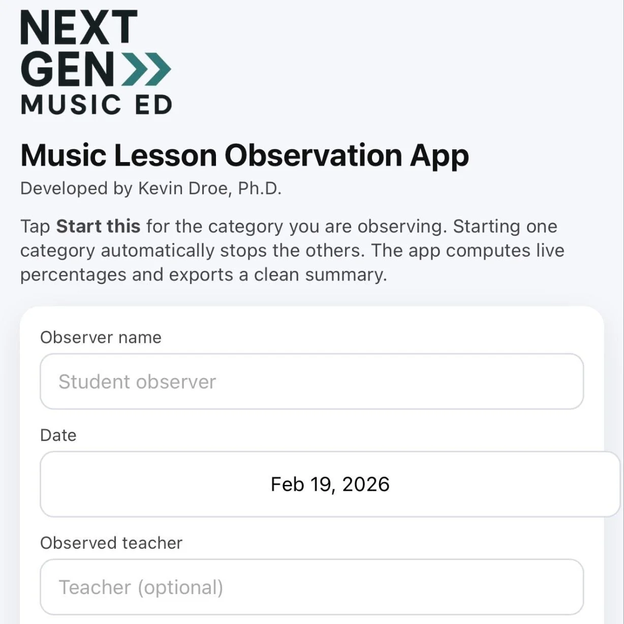 Music Lesson Observation App
