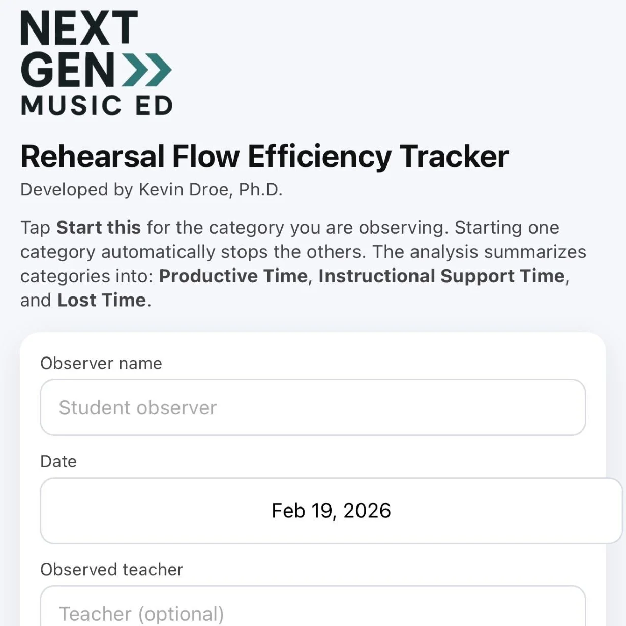 Rehearsal Flow Efficiency Tracker