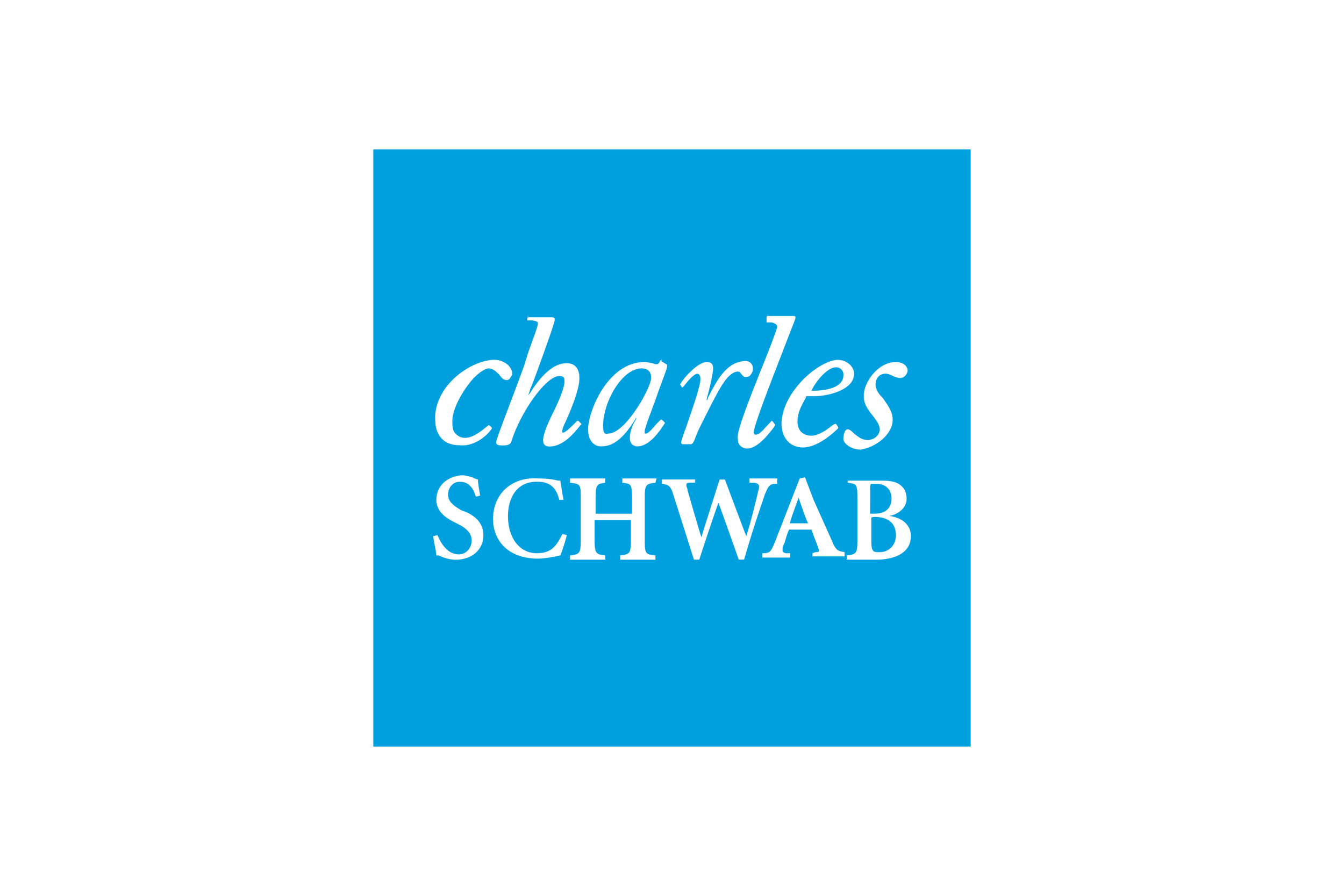 A logo with black background and a blue square in the center containing white text that reads 'charles SCHWAB'.