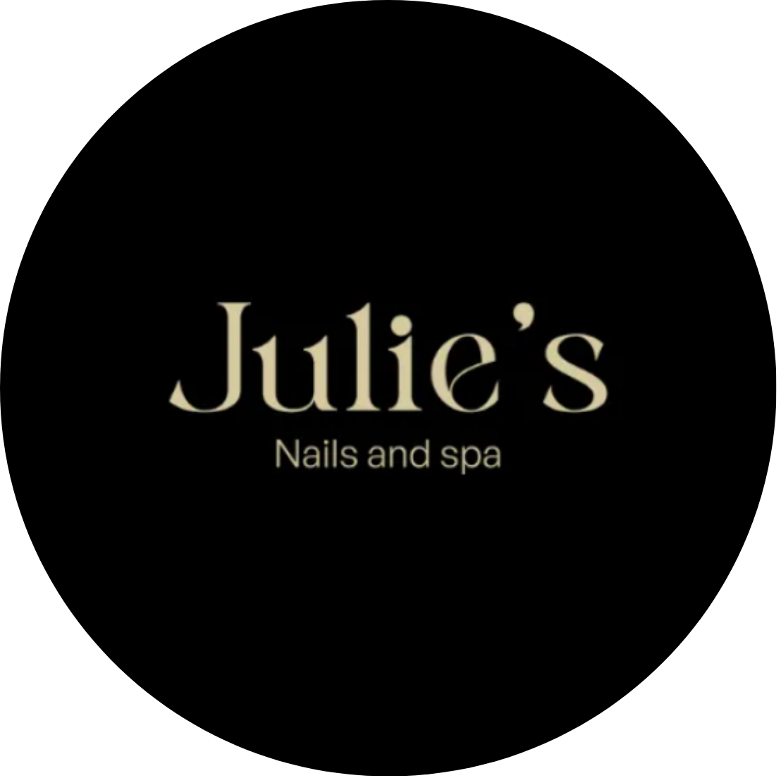 Black background with gold text reading "Julie's Nails and Spa" in the center.