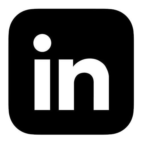 LinkedIn app icon with white 'in' on a black rounded square background.