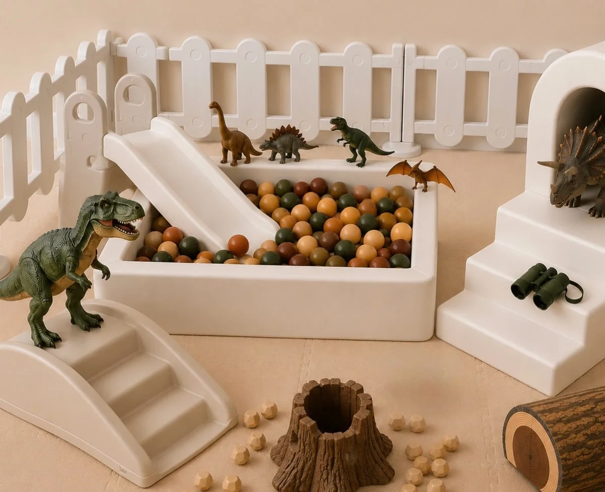 stomp into 𝐭𝐡𝐞 𝐣𝐮𝐫𝐚𝐬𝐬𝐢𝐜 🦕🦖

tunnel climber &middot; ball pit with slide &middot; jumbo ride-on dinos &middot; step climber &middot; log climber &middot; themed toys