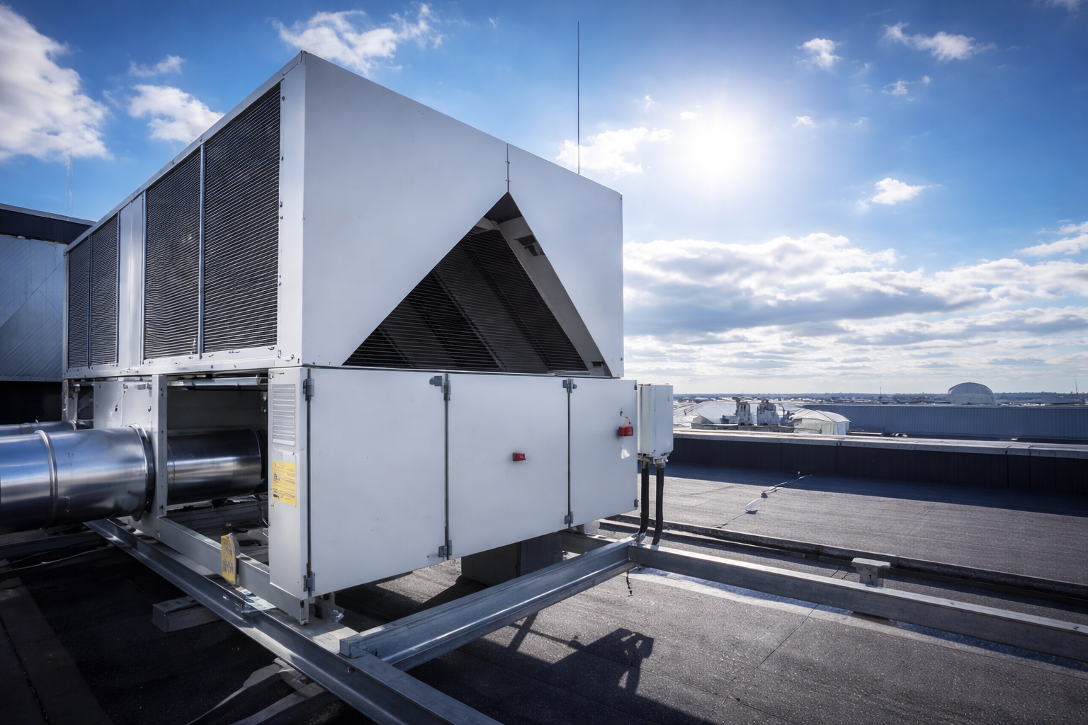 Un système de ventilation ou de climatisation installé sur le toit d'un bâtiment