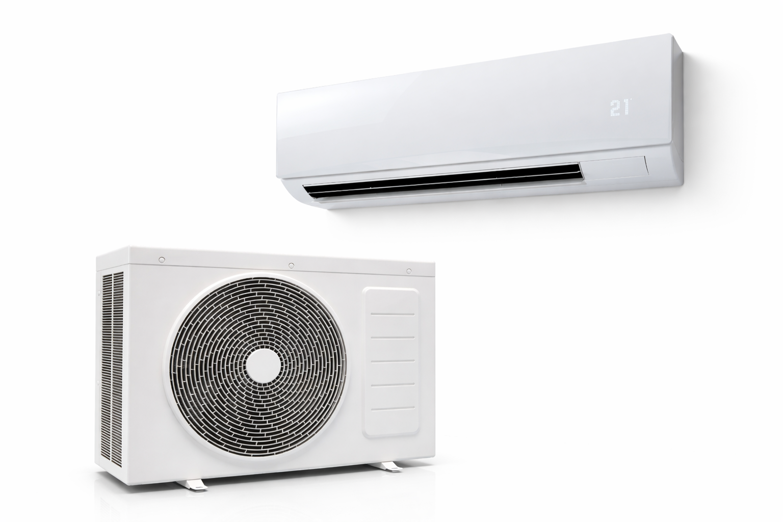 Climatisation Murale et Unité Extérieure Blanches et Modernes