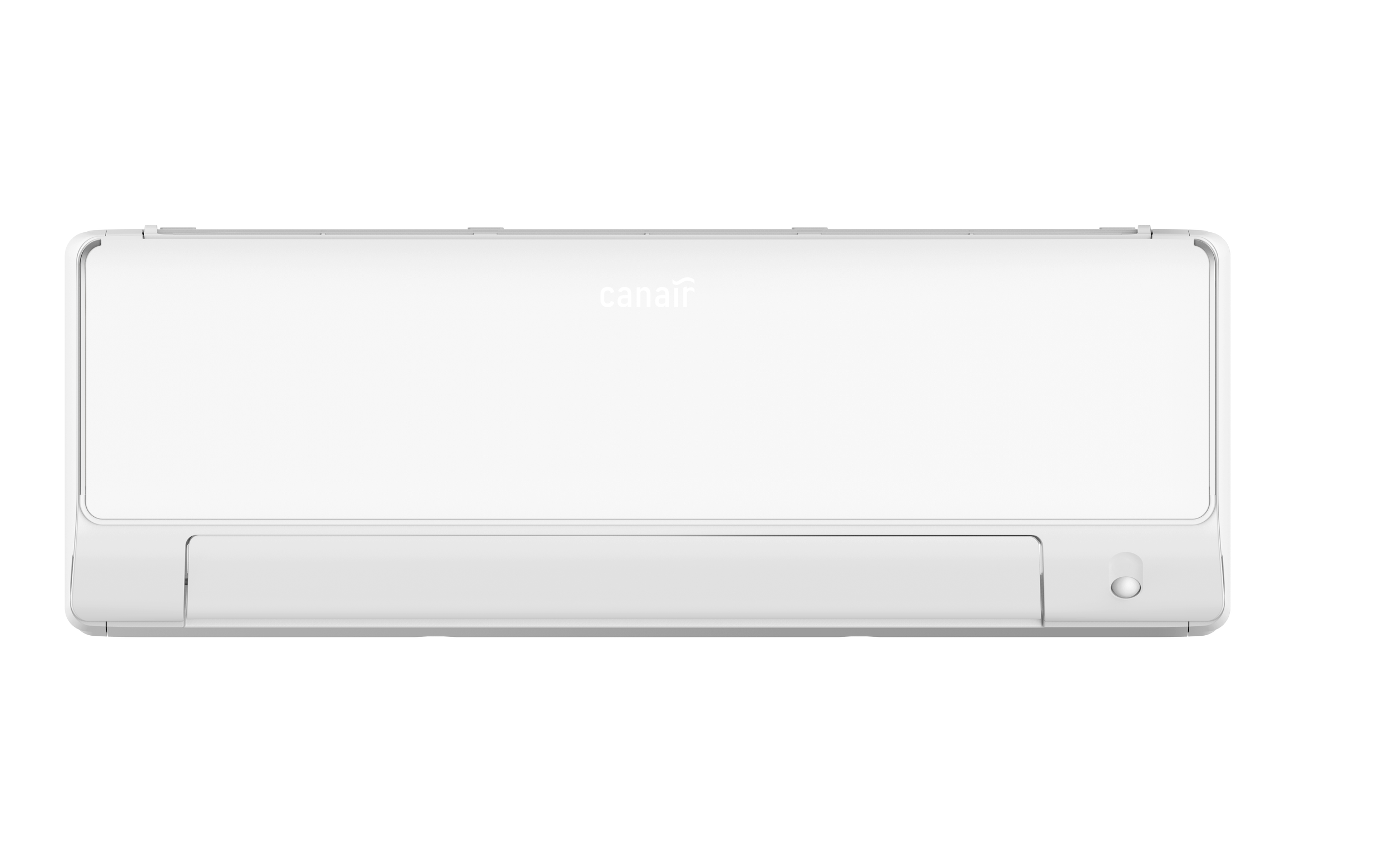 Climatiseur blanc avec le mot 'canair' écrit dessus, vue frontale.
