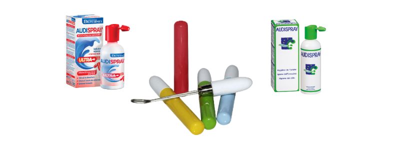 Différentes formes de sprays et un lingette pour l'hygiène du nez, de couleurs différentes comme rouge, blanc, vert, jaune, et bleu.
