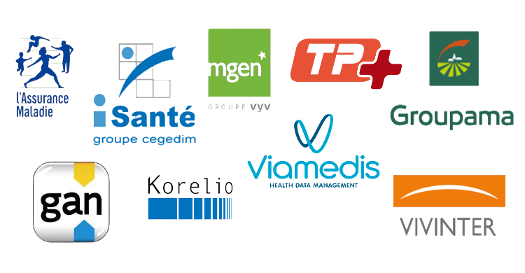 Un collage de logos de différentes compagnies d'assurance et de services de santé en France.