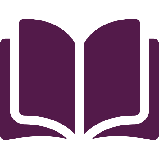 Open book icon in dark purple against a black background.