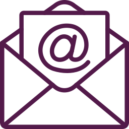 Purple outline of an envelope with an At (@) symbol inside