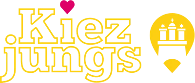 Graphic design with the phrase 'Klez Jumps' in yellow text, a pink heart, and a yellow face with sunglasses and a beard