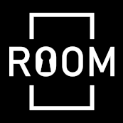 The word 'ROOM' with a keyhole in place of the 'O', inside a square outline.