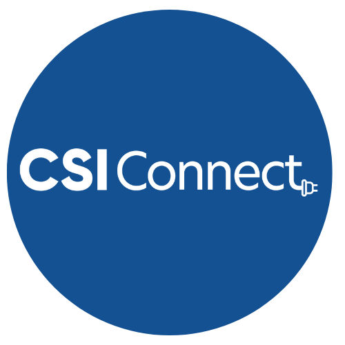 CSI Connect logo with a dark blue background and white text.