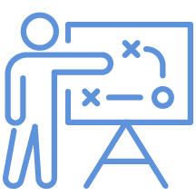 Person pointing at a tactical plan on a whiteboard
