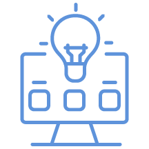 Icon of a computer monitor with a lightbulb above it, representing ideas or innovation.