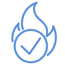 Icon of a flame with a checkmark inside it