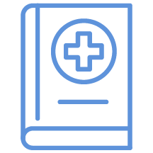 Outline of a medical book with a cross symbol on the cover.
