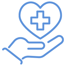 Outline of a hand holding a heart with a medical cross inside the heart