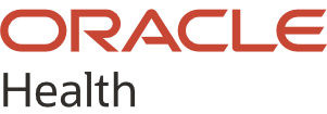Logo with the text Oracle Health, Oracle is written in red