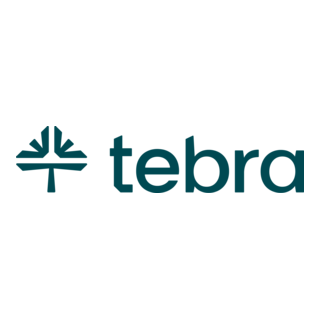 logo with the text tebra in dark green and a symbol on the left