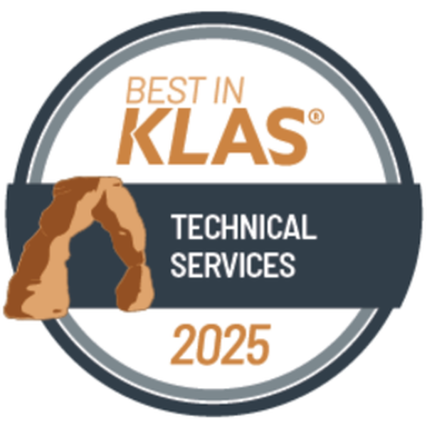 Badge with the text 'Best in KLAS 2025 Technical Services' and an image of a stone arch.