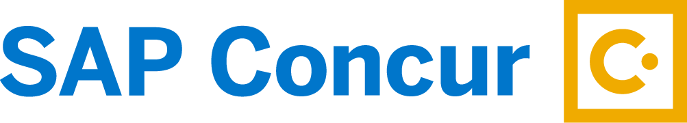SAP Concur logo featuring blue text and a yellow and black square icon with a 'C' inside.