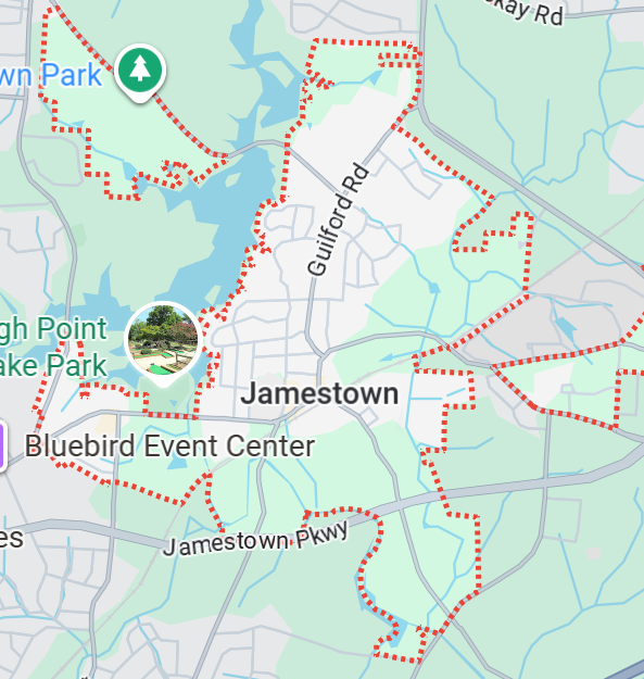 Residential HOA neighborhood in Jamestown, North Carolina with maintained homes and landscaping