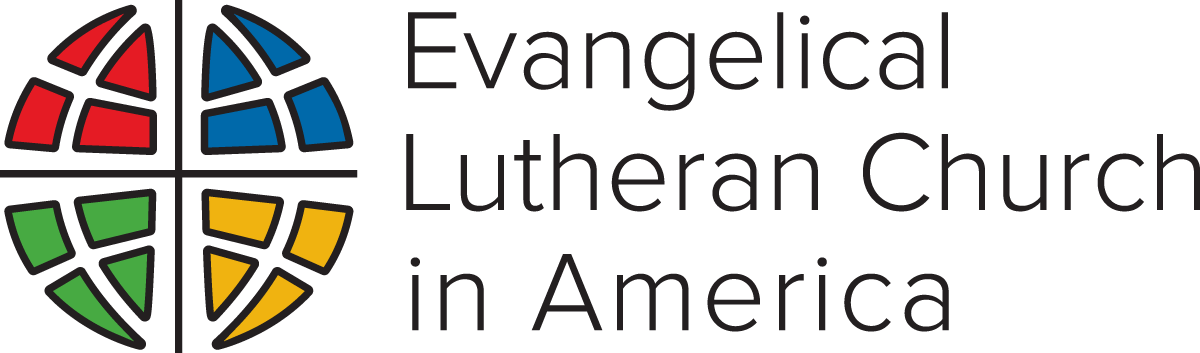 Logo for the Evangelical Lutheran Church in America. A globe divided into four sections by a cross. The colors of the sections are red, blue, green, yellow.