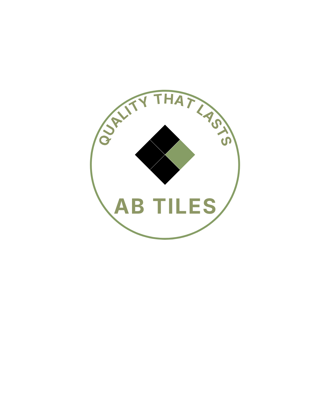 AB Tiles logo with a green and black logo inside a white circle and the text "Quality That Lasts" and "AB Tiles" in green.