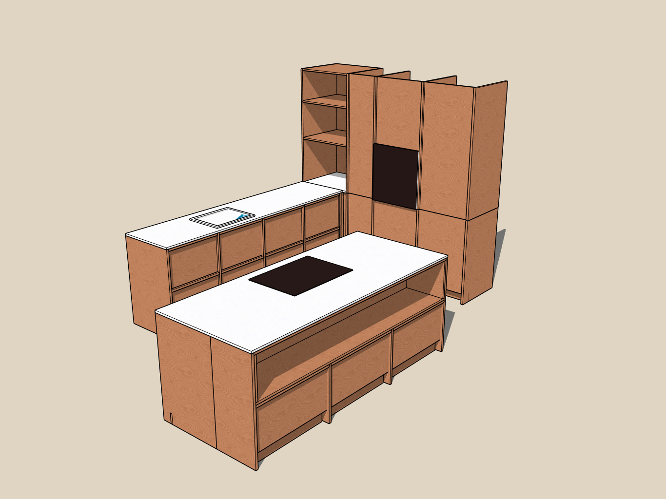 Visualisation 3D d'un projet de cuisine sur mesure conçu par Atelier Set pour accompagner la conception et l'aménagement d'un intérieur