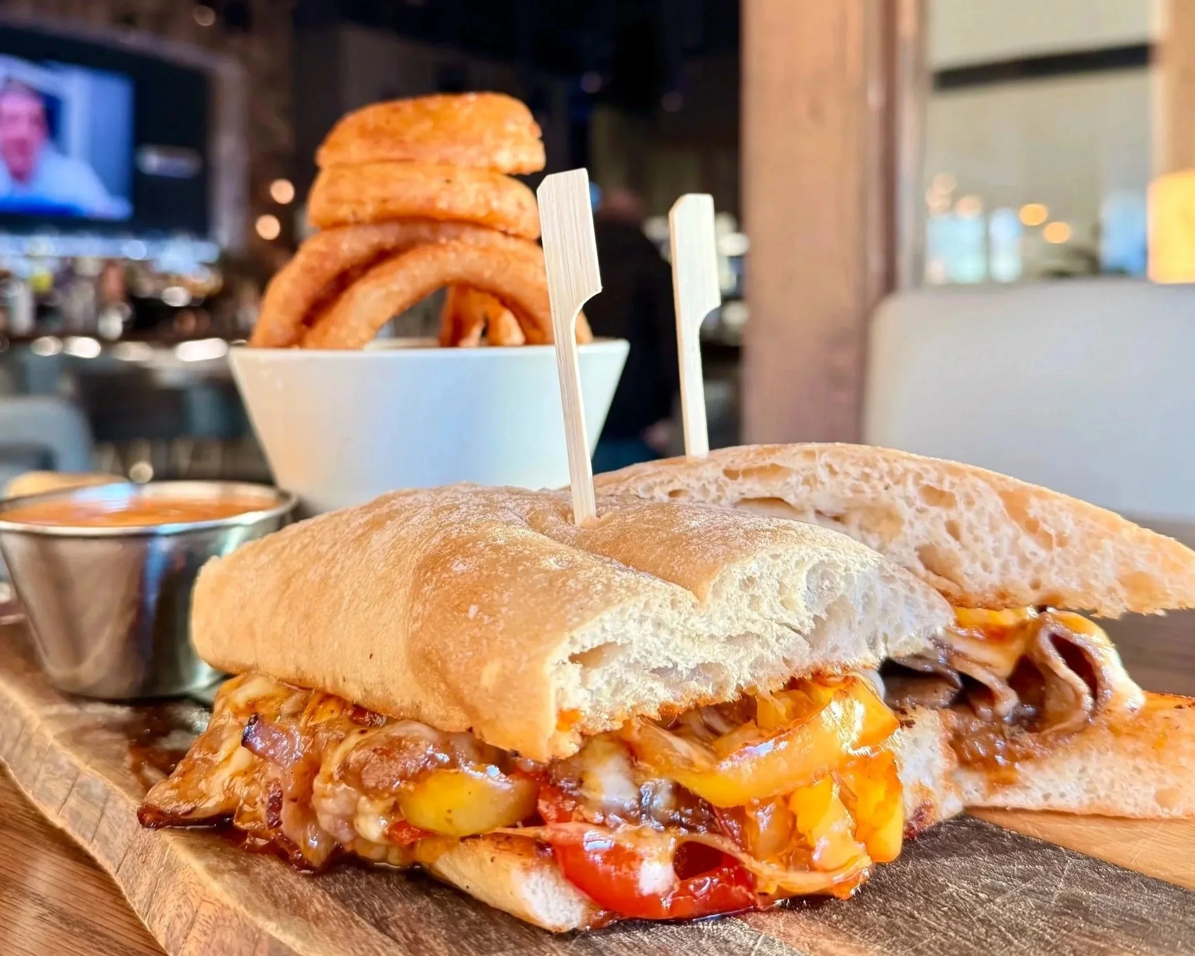 Brisket Melt with onion rings