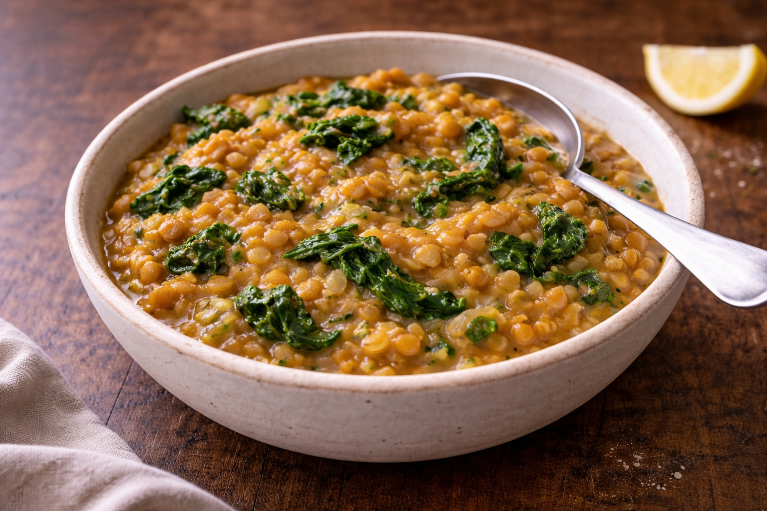 Red Lentils with Spinach