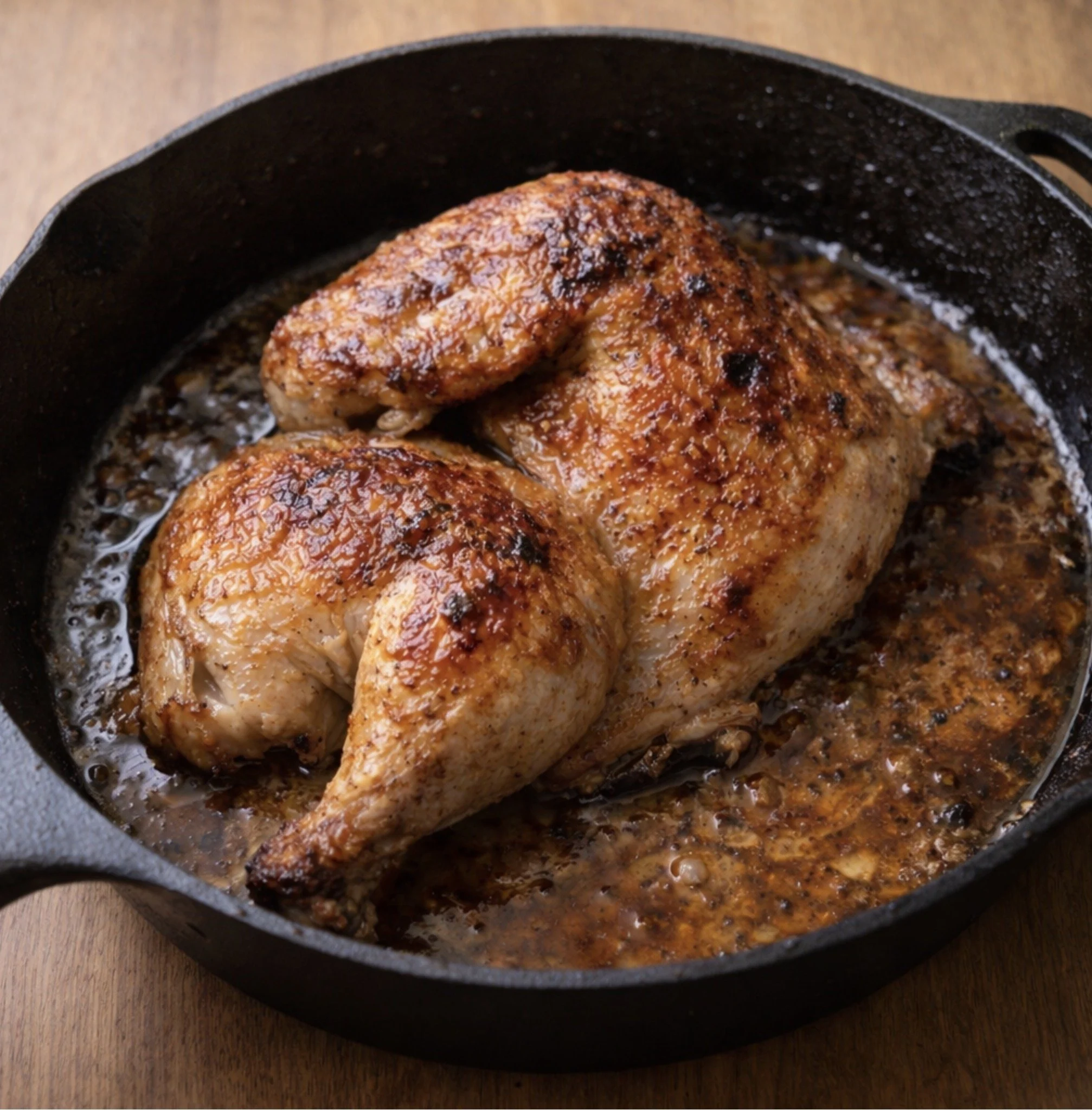 Roasted Half Chicken with Honey Pan Sauce