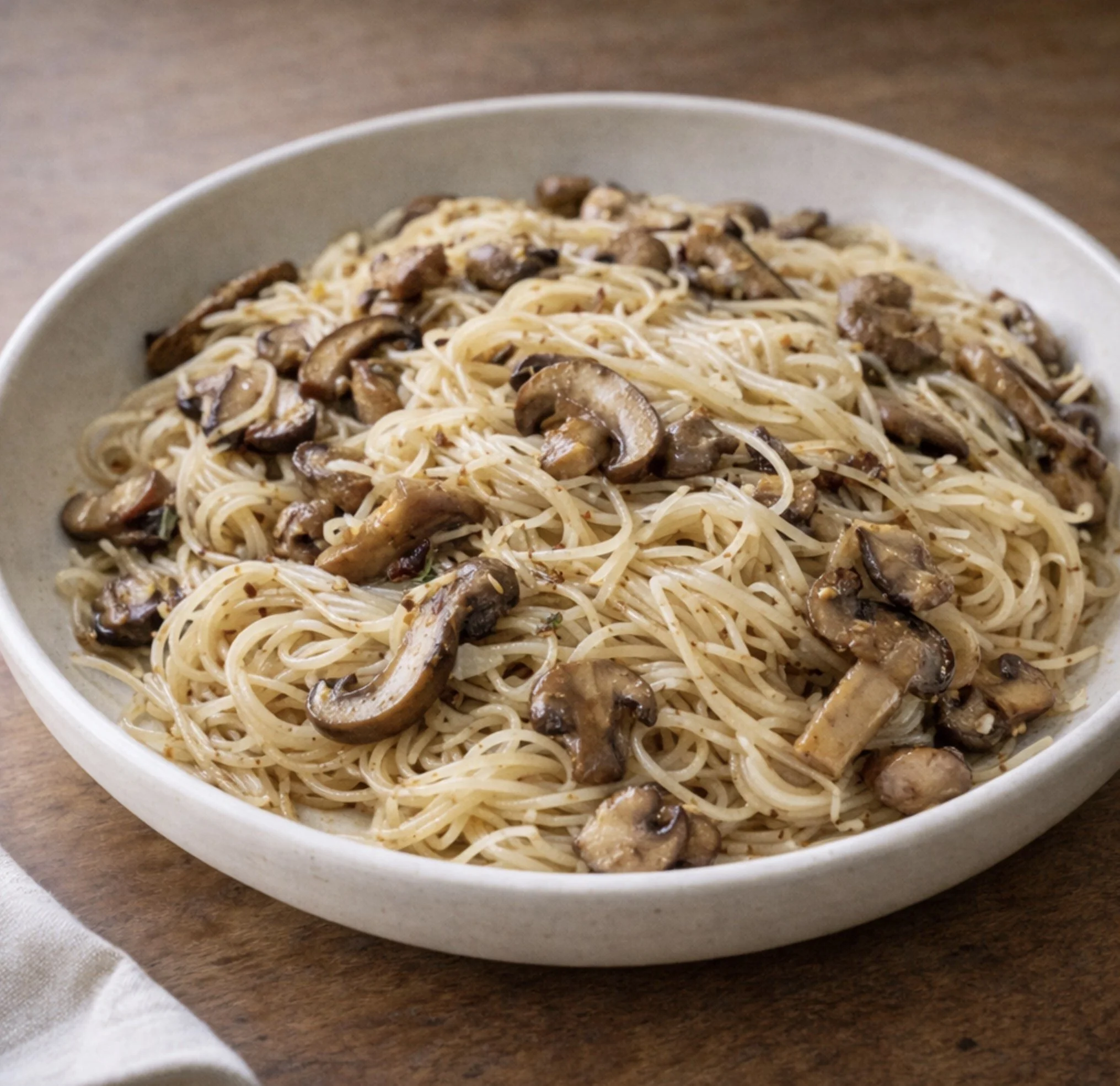 Angel Hair with Garlic Mushroom Sauce