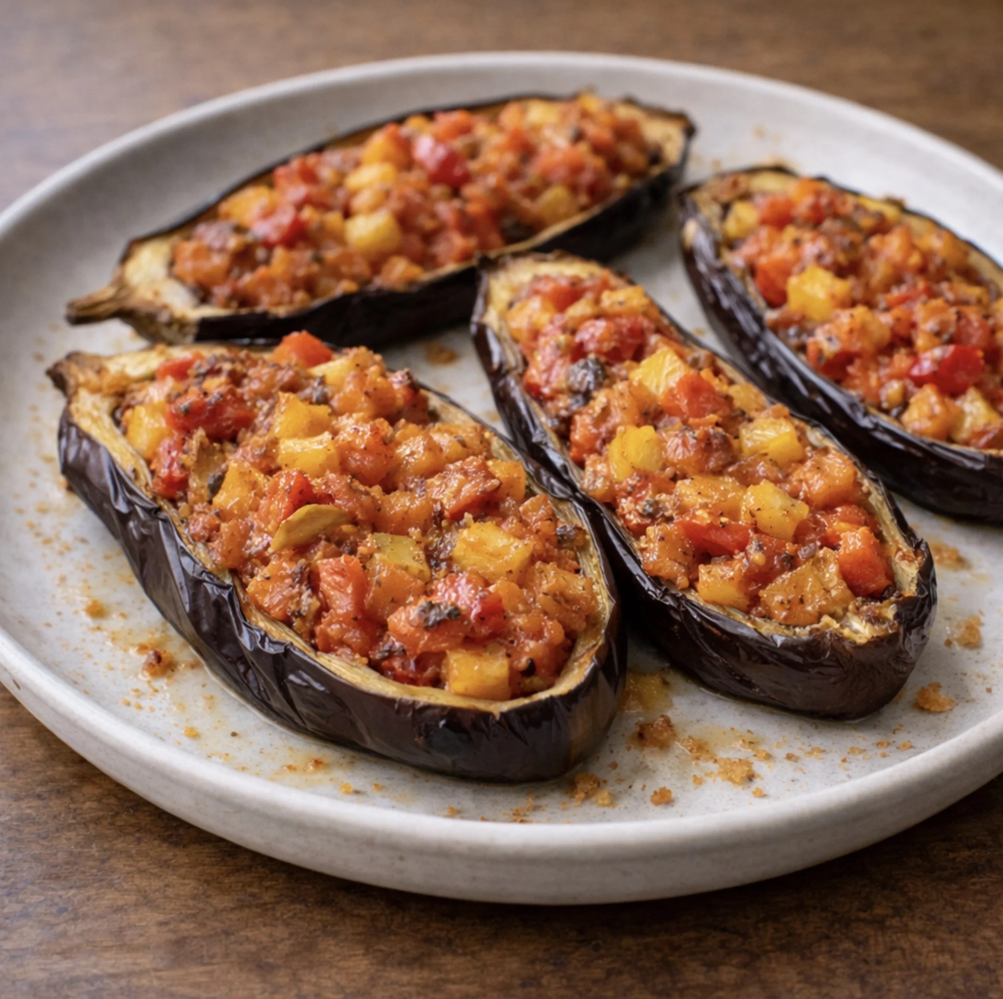Eggplant Boats with Tomato and Herbs