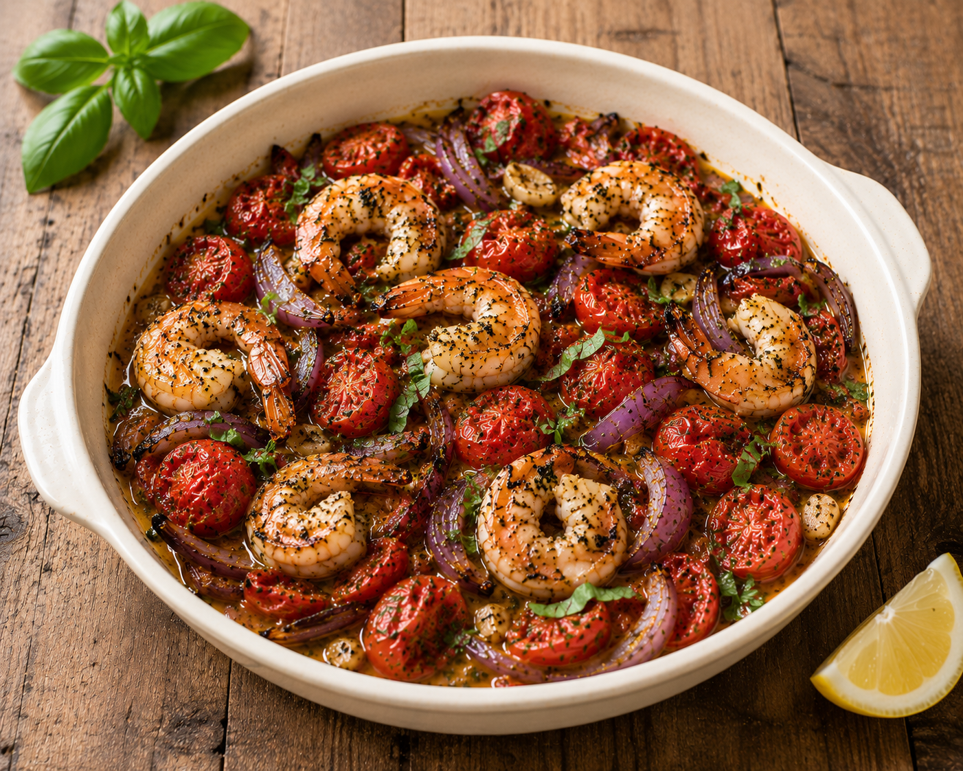 Roasted Jumbo Shrimp with Tomatoes &amp; Red Onion