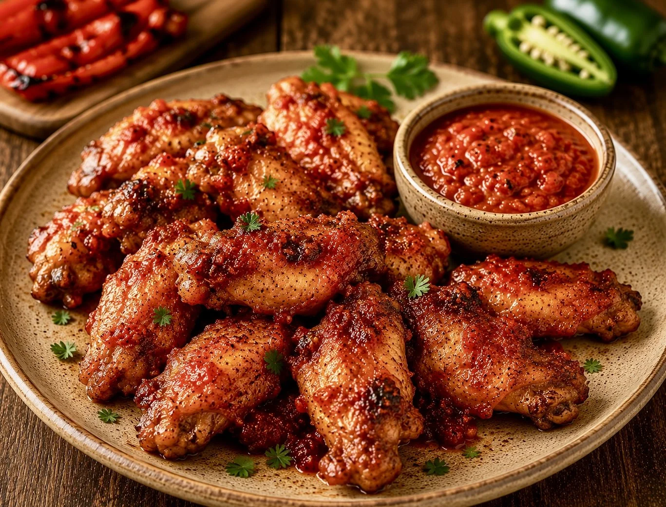 Chicken Wings with Roasted Pepper Hot Sauce