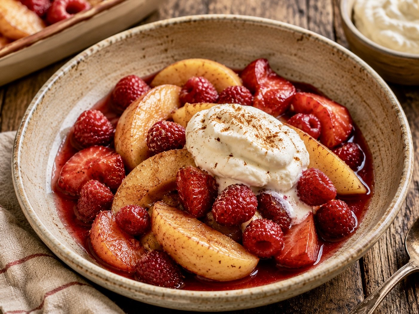 Warm Baked Fruit with Vanilla Mascarpone Cream