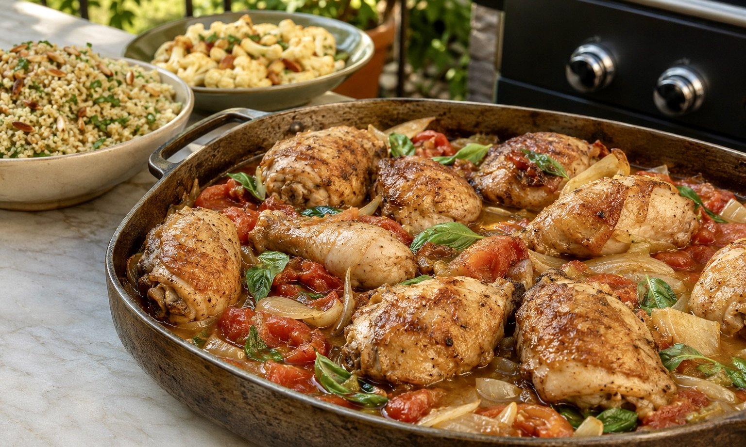 Grilled Chicken with Summer Tomatoes, Basil &amp; White Wine