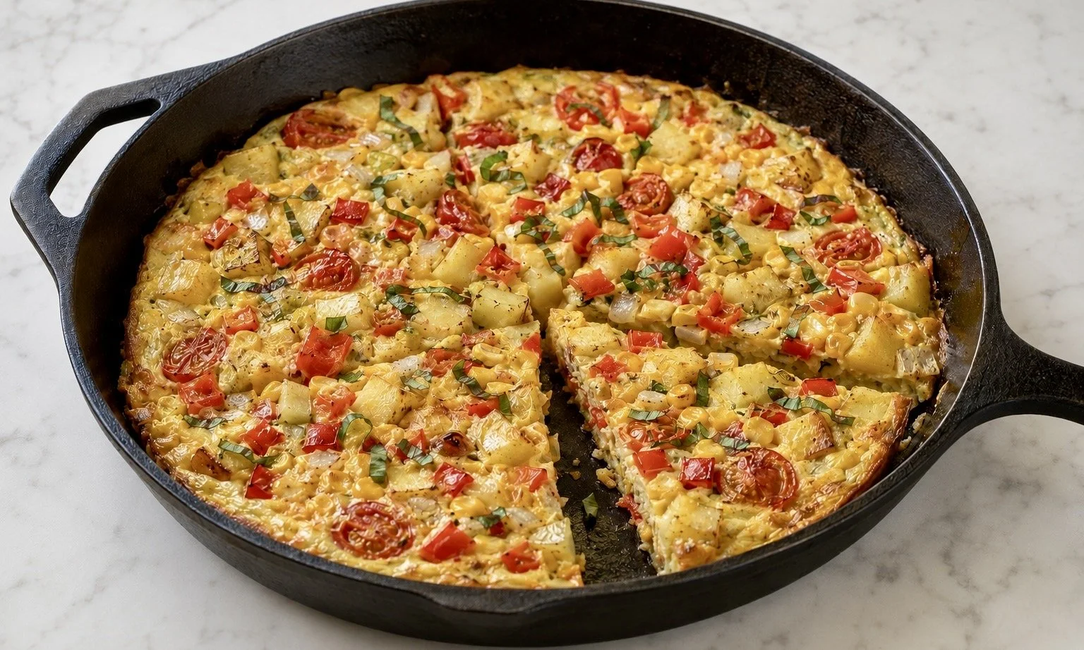 Summer Vegetable Frittata with Potatoes and Corn