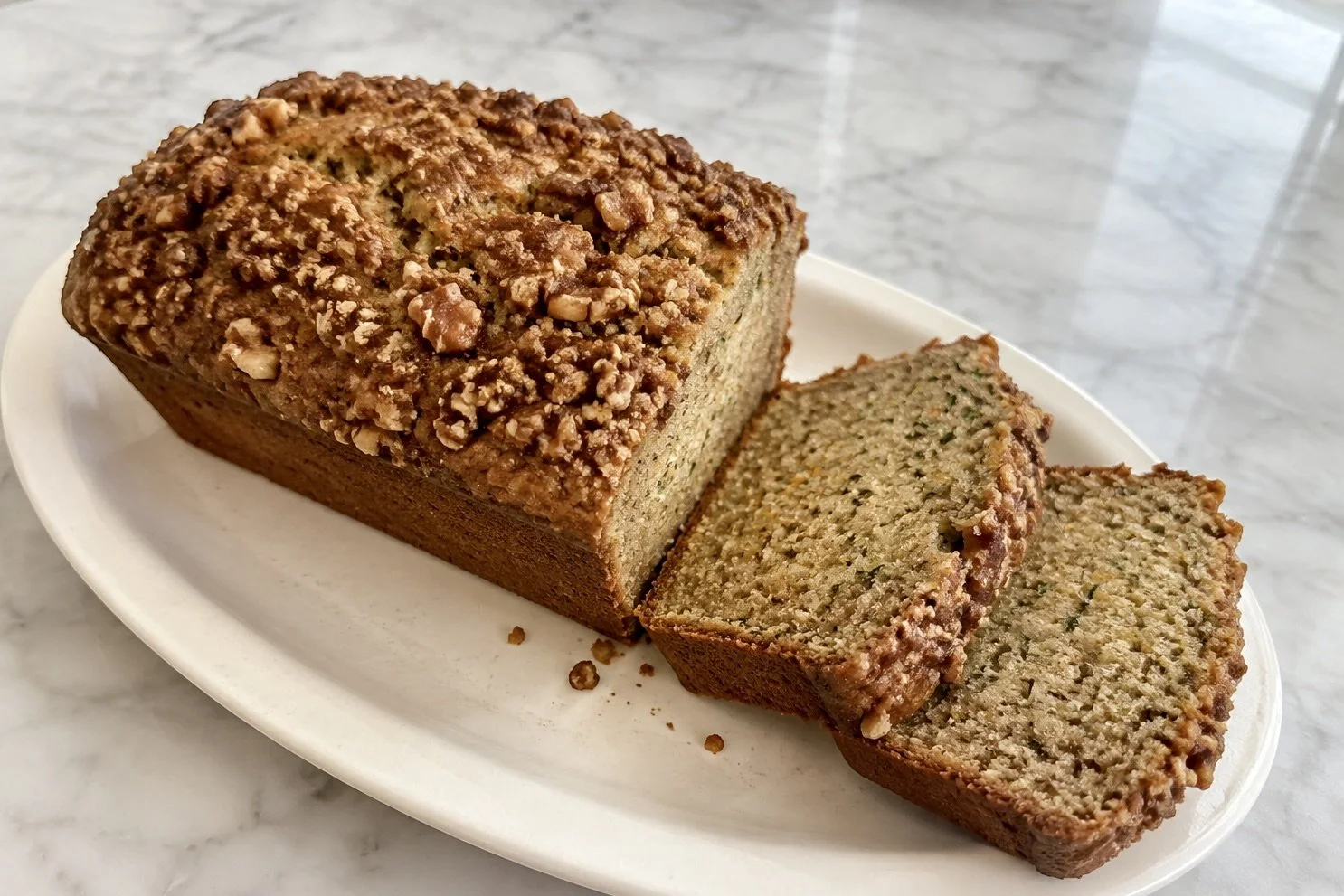 Orange-Cinnamon Zucchini Bread with Toasted Walnut Streusel