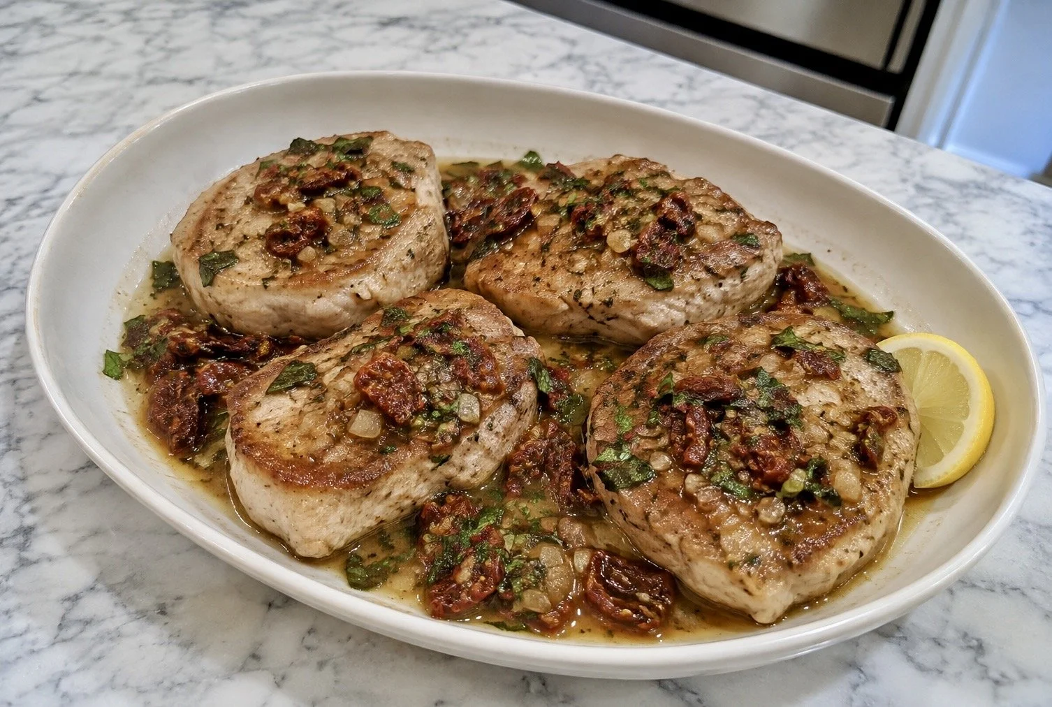 Pork Chops with Sun-Dried Tomato Pan Sauce